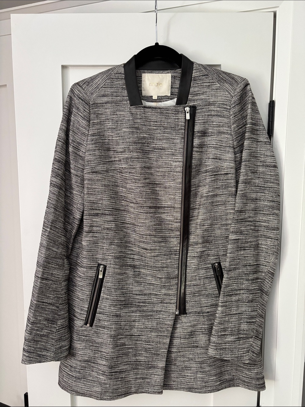 Maje Gray Textured Moto-Inspired Blazer